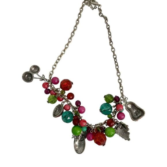 Vintage Signed Tropical Fruit Charm Glass Beaded Necklace - Picture 5 of 6